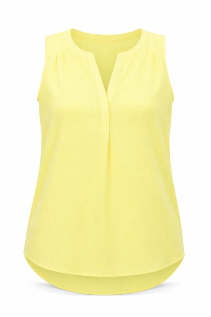 Front view of BHS women’s yellow basic tank, size UK 14