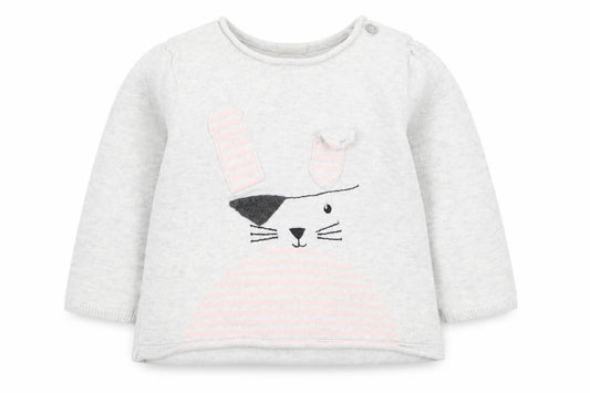 Front view of H&M girls’ grey jumper, size 6-9, months - rabbit