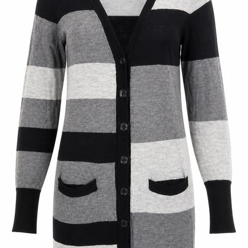 Femme Womens Grey Striped  Cardigan Jumper Size 8