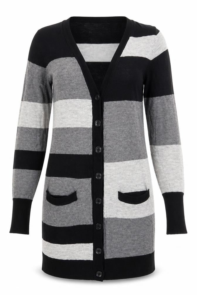 Femme Womens Grey Striped  Cardigan Jumper Size 8