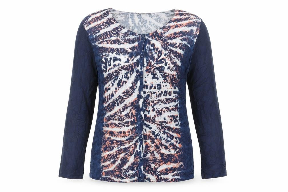 Rinatti Womens Blue Geometric Knit Cardigan Jumper Size XL