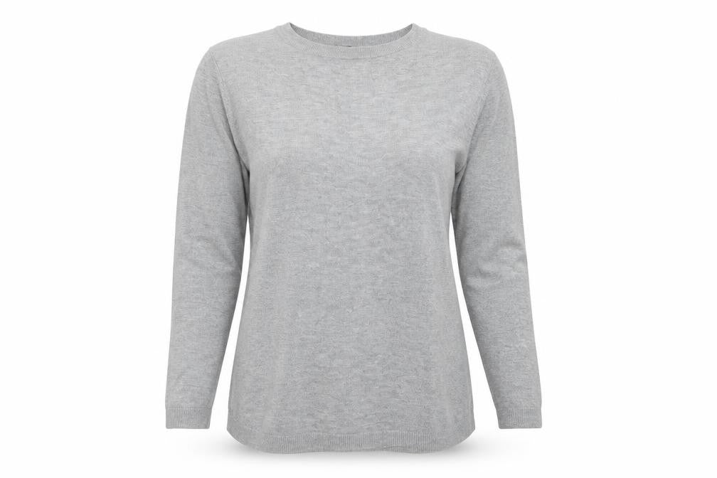 Front view of Warehouse women’s grey knit jumper, size UK 12