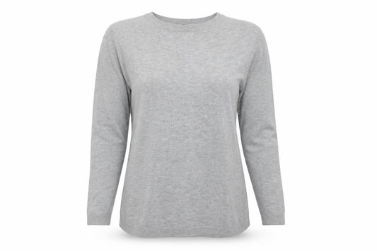Front view of Warehouse women’s grey knit jumper, size UK 12