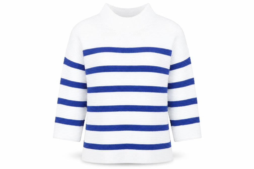 Front view of Tu women’s white striped knit jumper, size UK 10