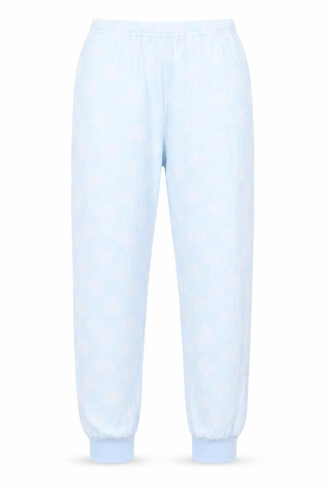 Front view of Young Dimension girls’ blue geometric capri pyjama pants, size 9-10, years