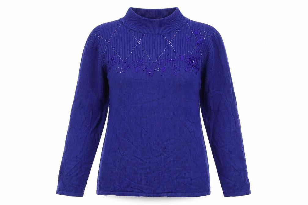 Front view of Bonmarché Colelction women’s blue knit jumper, size S