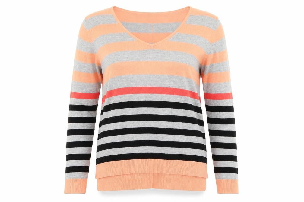 Front view of Fransa women’s orange striped knit jumper, size M