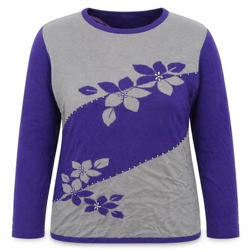 Fay Louise Womens Purple Floral Knit Pullover Jumper Size L