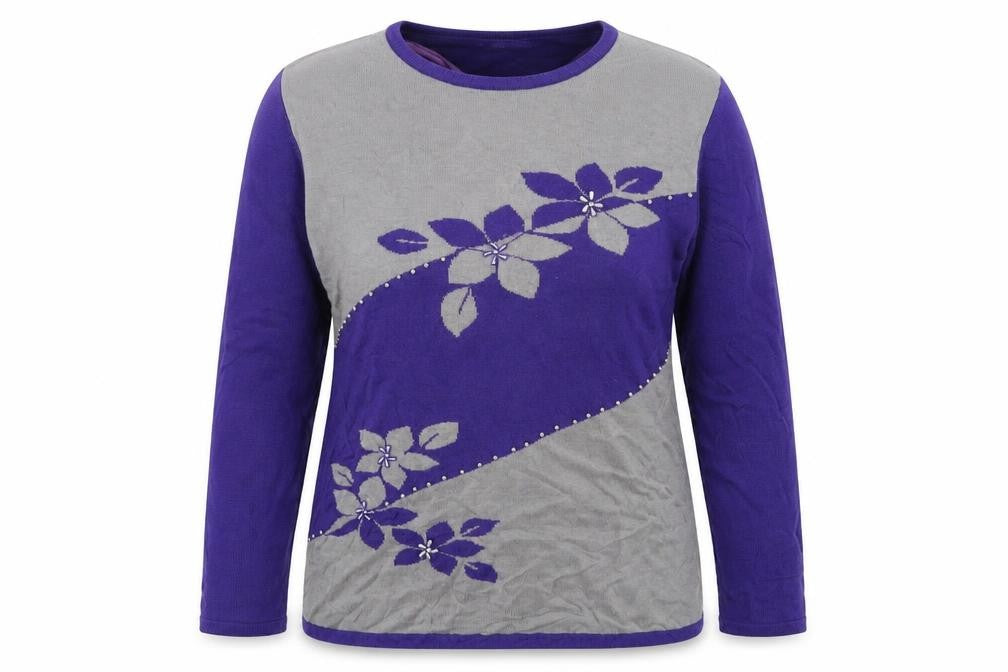 Fay Louise Womens Purple Floral Knit Pullover Jumper Size L