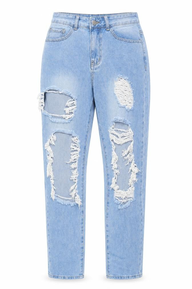 Front view of SHEIN women’s blue denim mom jeans, size S, 29-inch leg