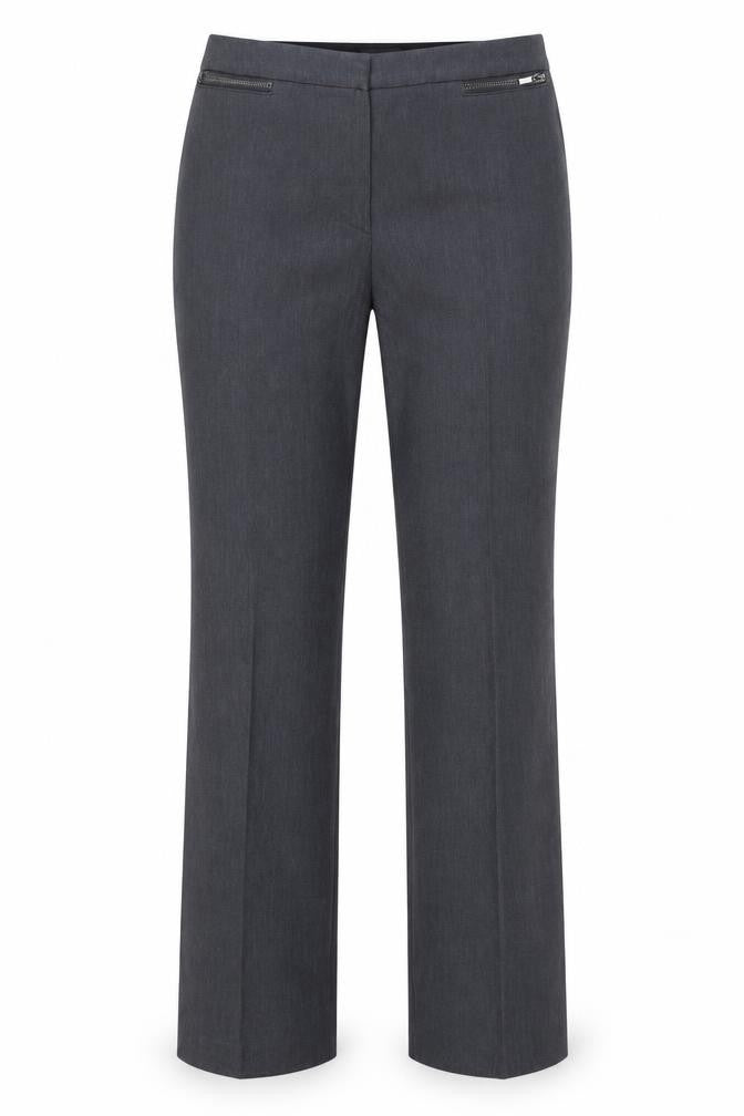 Front view of Marks & Spencer women’s blue trousers, size UK 12, 28-inch leg