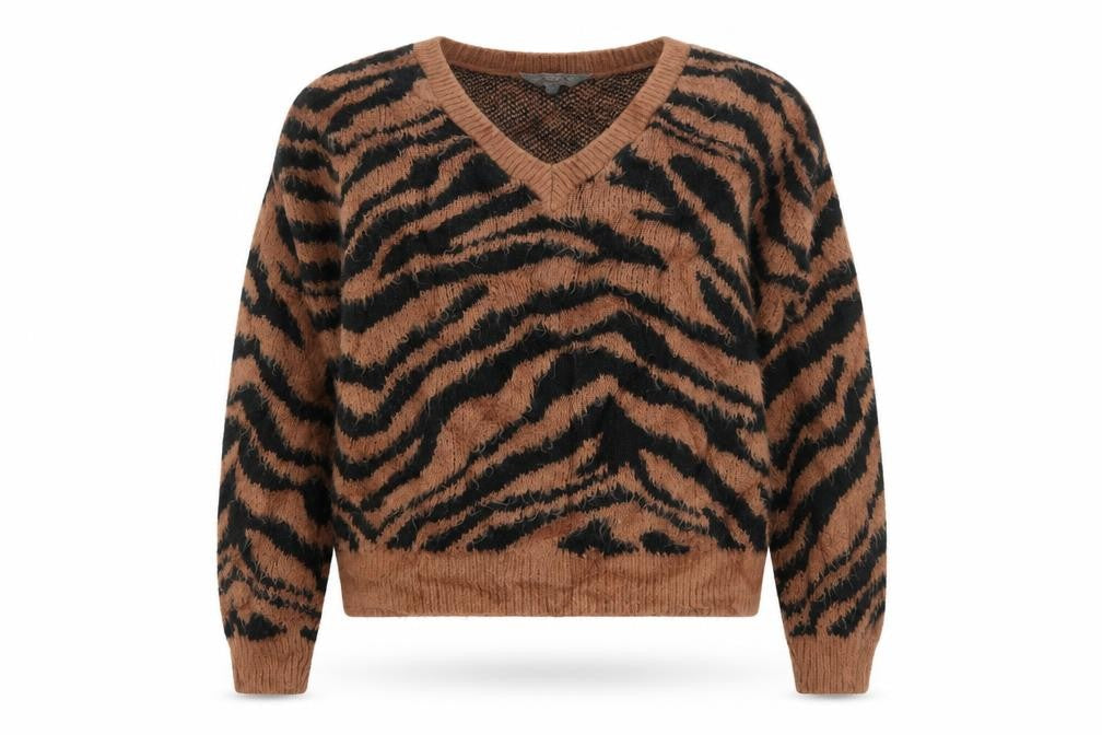 Dorothy Perkins Womens Brown Animal Print Knit Pullover Jumper Size 8