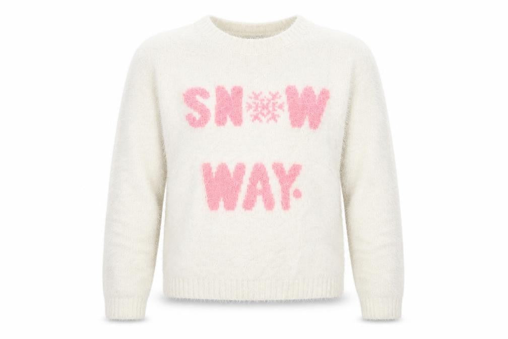Front view of EVIE girls’ white knit jumper, size 11, years