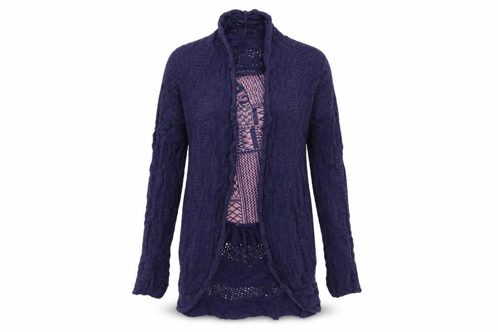 Front view of Oasis women’s blue knit cardigan jumper, size S