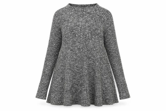 Front view of Boohoo women’s grey knit jumper, size UK 10