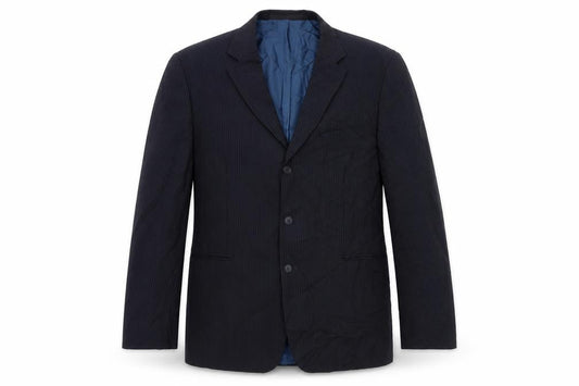 Front view of Marks & Spencer men’s blue striped jacket suit jacket, size 44