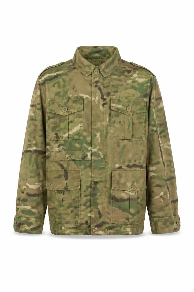Front view of Preworn girls’ green camouflage jacket, size 7, years