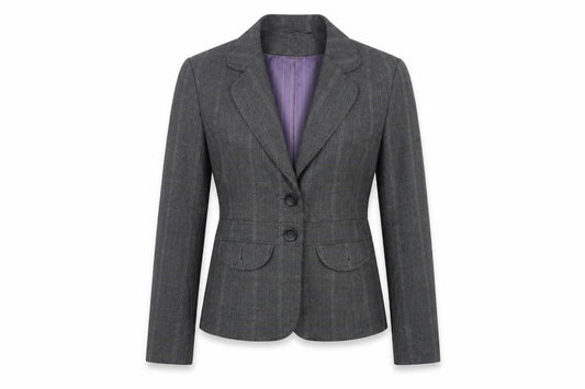 Front view of Next women’s grey striped jacket blazer, size UK 12