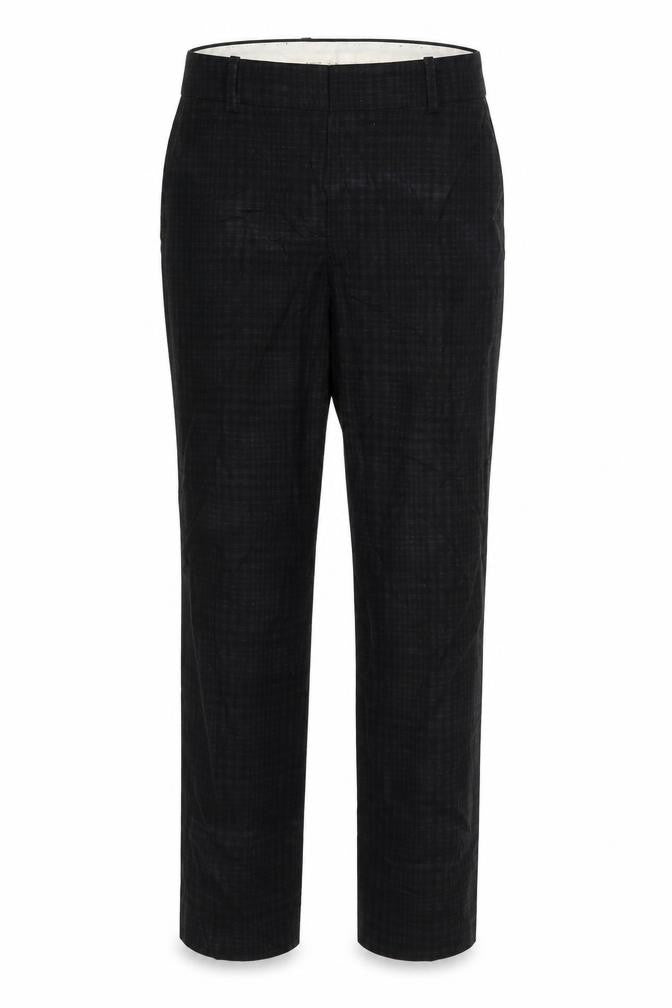 Front view of H&M women’s black check trousers one, size UK, 28-inch leg