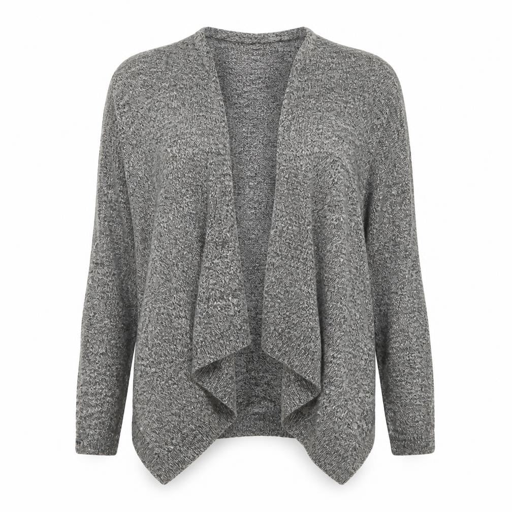 Front view of New Look women’s grey cardigan jumper, size UK 8