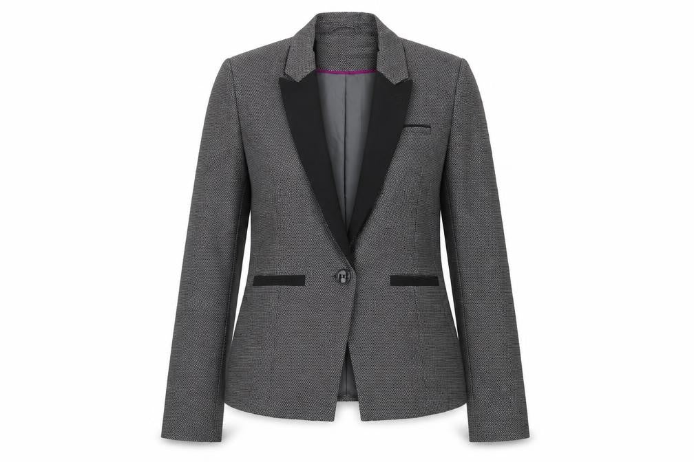 Front view of Primark women’s black geometric jacket blazer, size UK 8