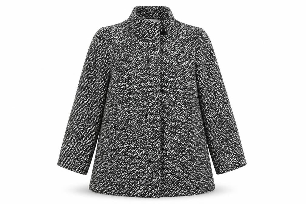 Front view of EWM women’s grey houndstooth overcoat coat, size UK 12