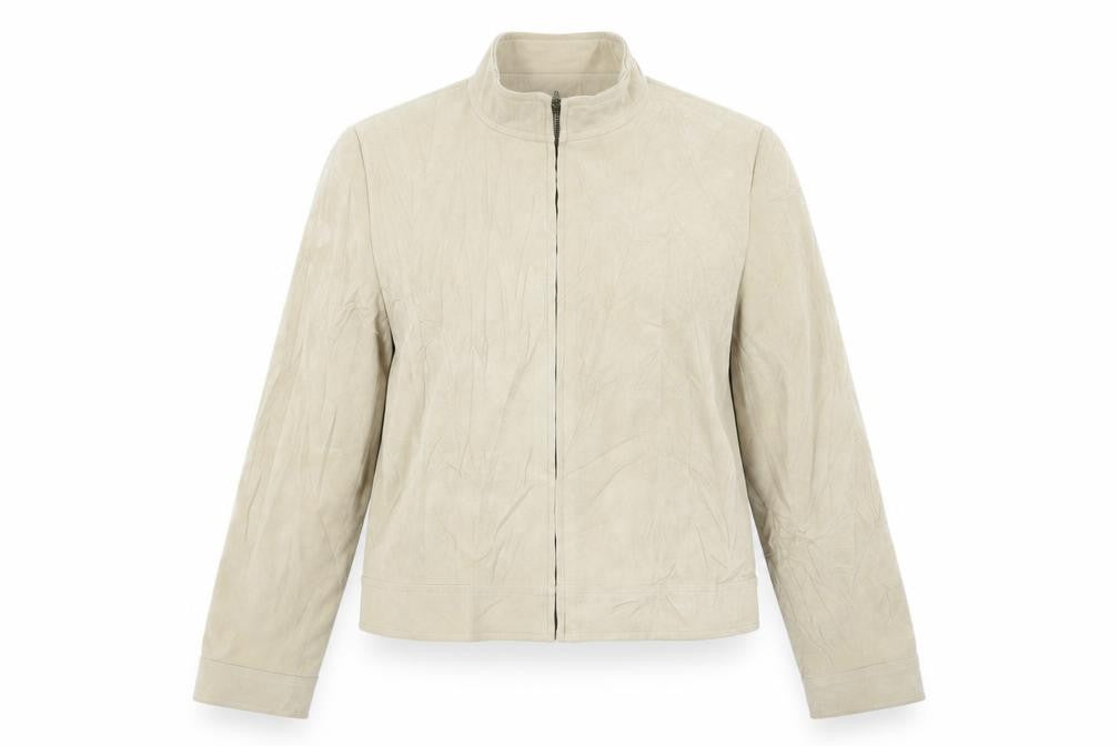 Front view of NL Collection women’s beige jacket, size UK 14