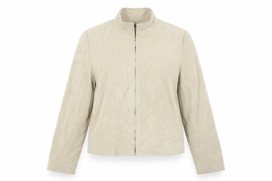 Front view of NL Collection women’s beige jacket, size UK 14