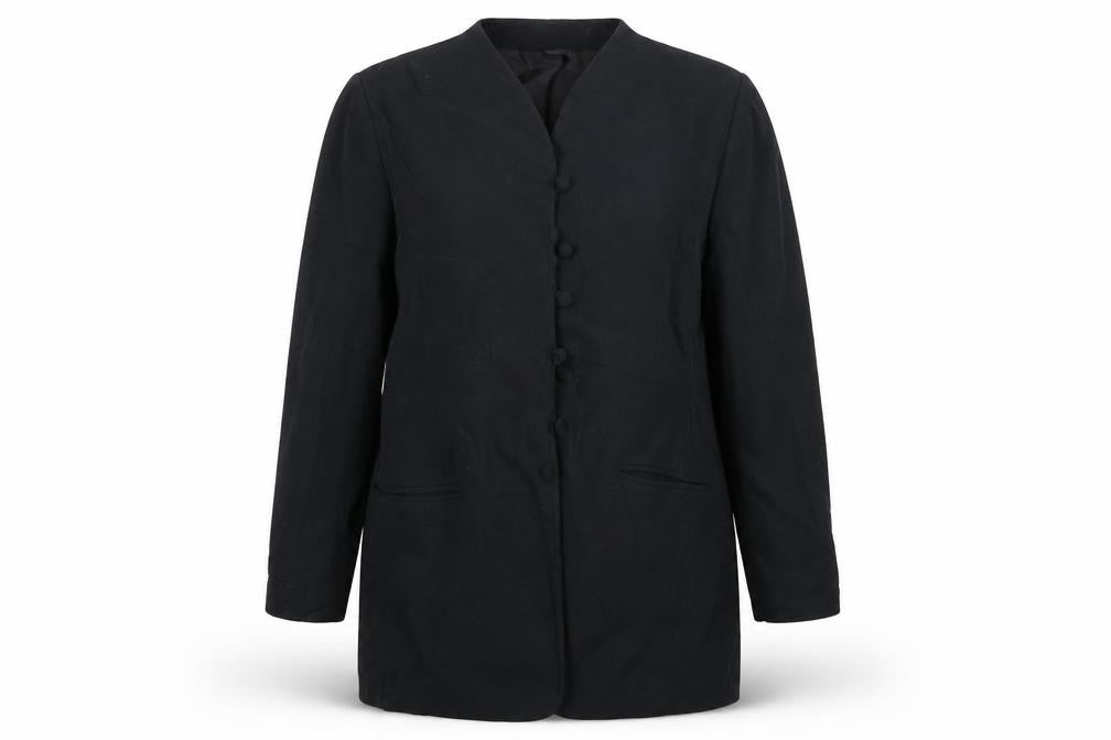 Front view of Berkertex women’s black jacket blazer, size UK 14