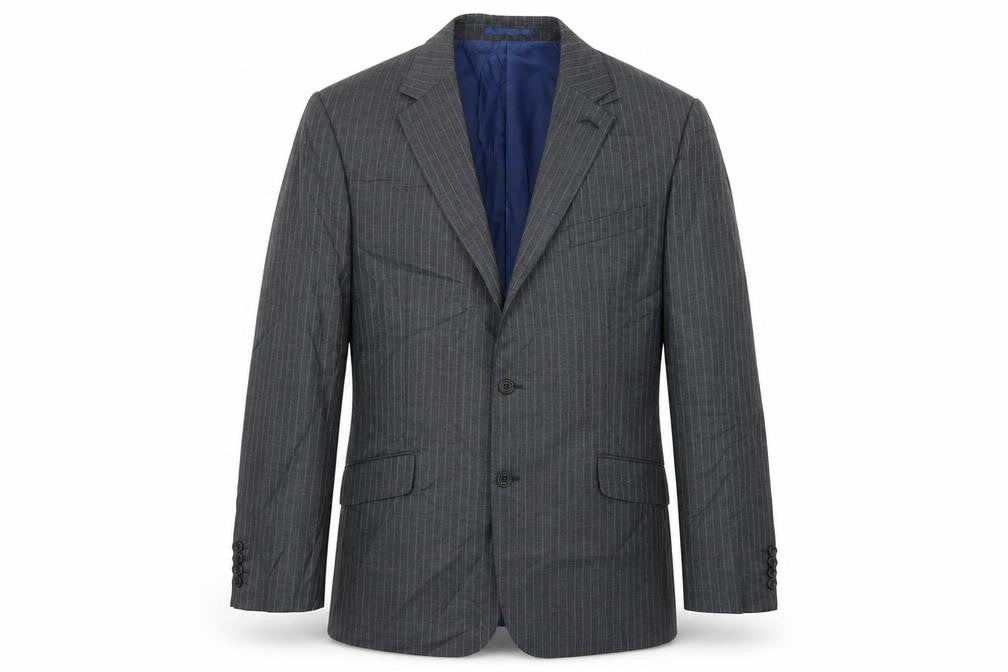 Front view of Marks & Spencer men’s grey striped jacket blazer, size 42