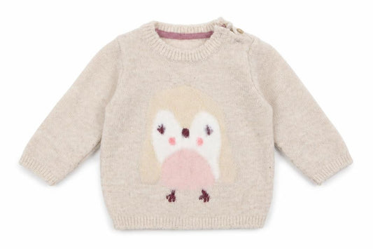Front view of Asda George girls’ beige jumper, size 3-6, months