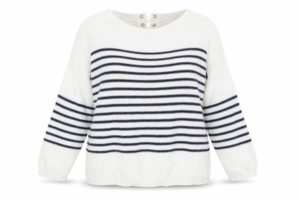 Front view of F&F women’s multicoloured striped jumper, size UK 14
