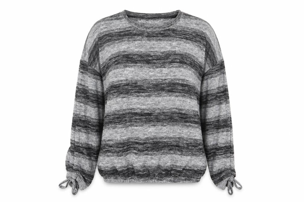 Front view of intuition women’s grey striped jumper, size UK 12