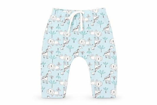 Front view of Matalan boys’ blue animal print capri leggings, size 3-6, months
