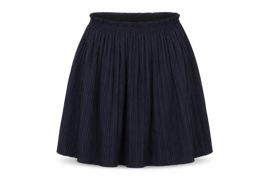 Front view of COPENHAGENLUXE women’s blue flare skirt, size S, - stretch waistband