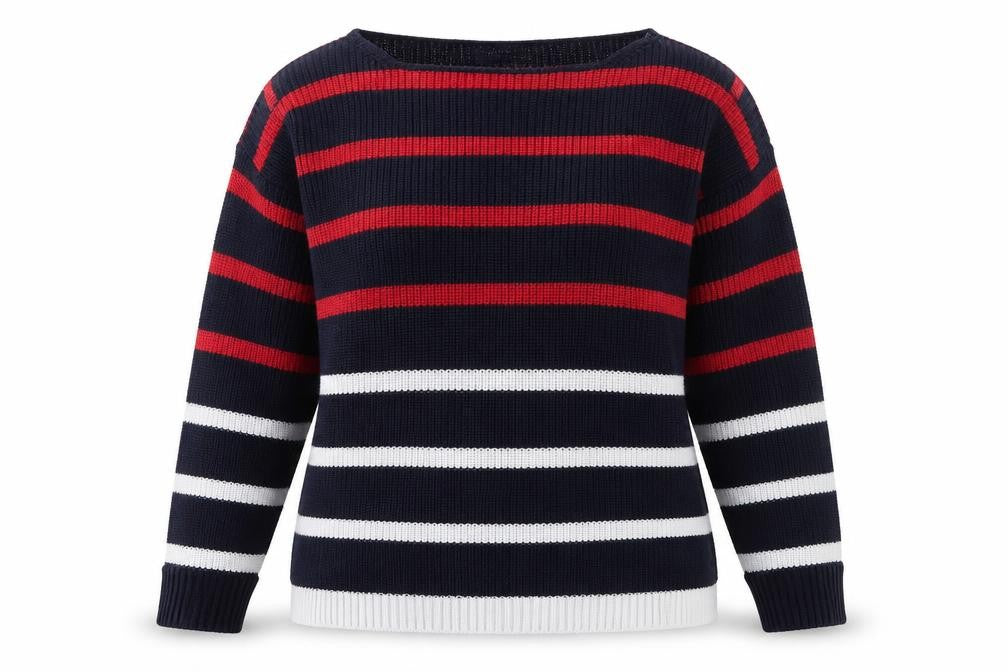 Front view of Marks & Spencer women’s blue striped jumper, size M