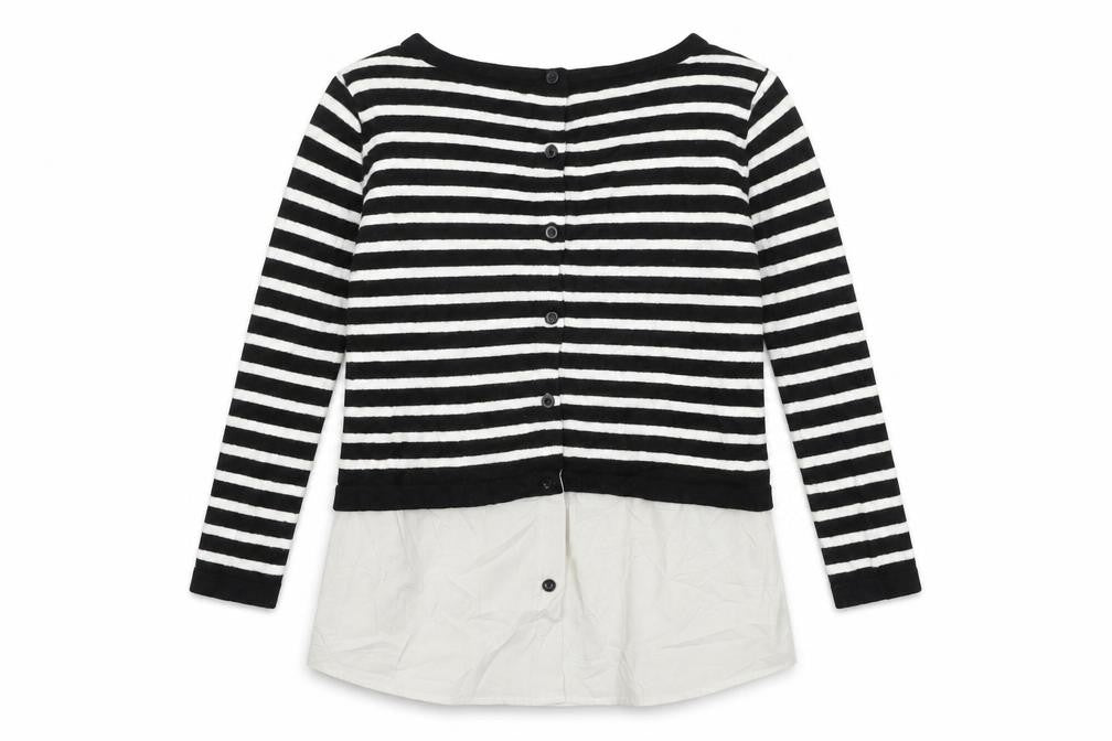 Front view of Atmosphere women’s black striped jumper, size UK 6