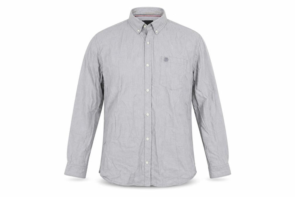 Front view of Produkt men’s grey button-up, size XL