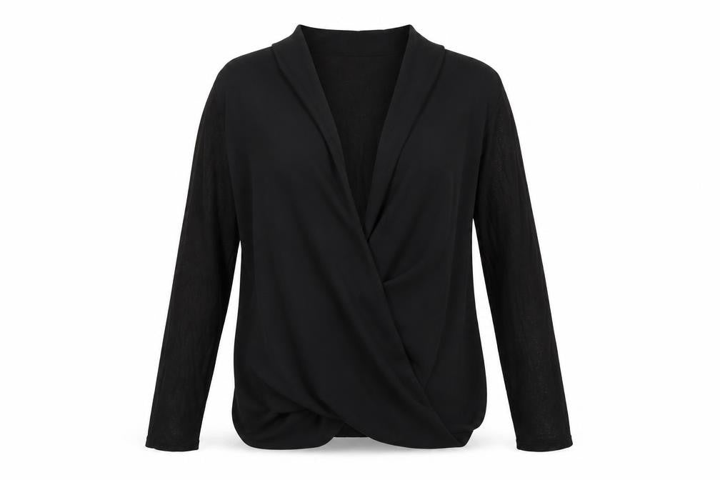 Front view of Japna women’s black tunic blouse, size L