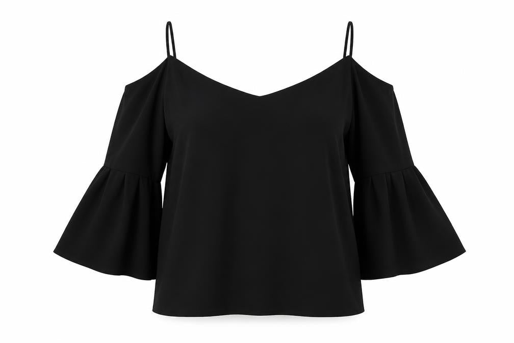 Front view of H&M women’s black tunic blouse, size UK 8