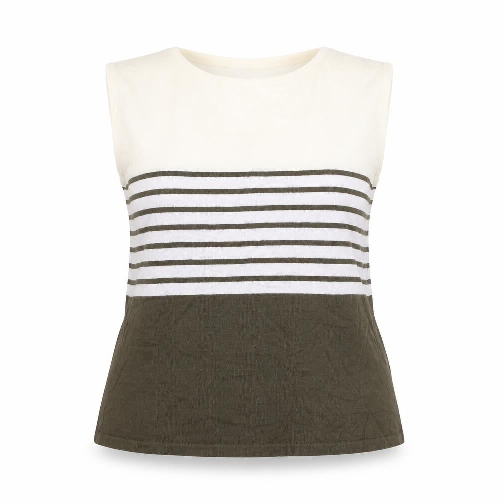 Front view of Autonomy women’s brown striped basic tank, size UK 12