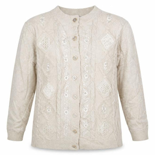 Reflect collecgion Womens Beige Floral Knit Cardigan Jumper Size L