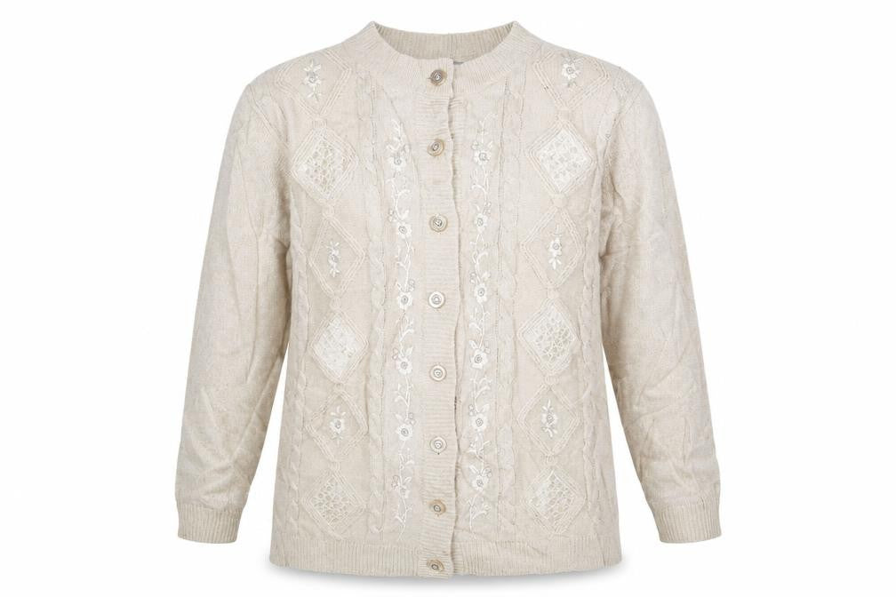 Reflect collecgion Womens Beige Floral Knit Cardigan Jumper Size L