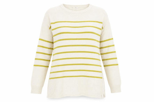 Front view of TU women’s beige striped knit jumper, size UK 12