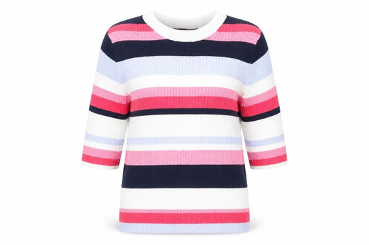 Front view of Marks & Spencer women’s multicoloured striped jumper, size UK 12