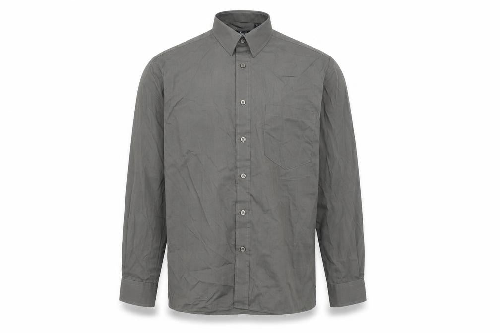 Front view of Premier men’s grey button-up, size 15, - easy care