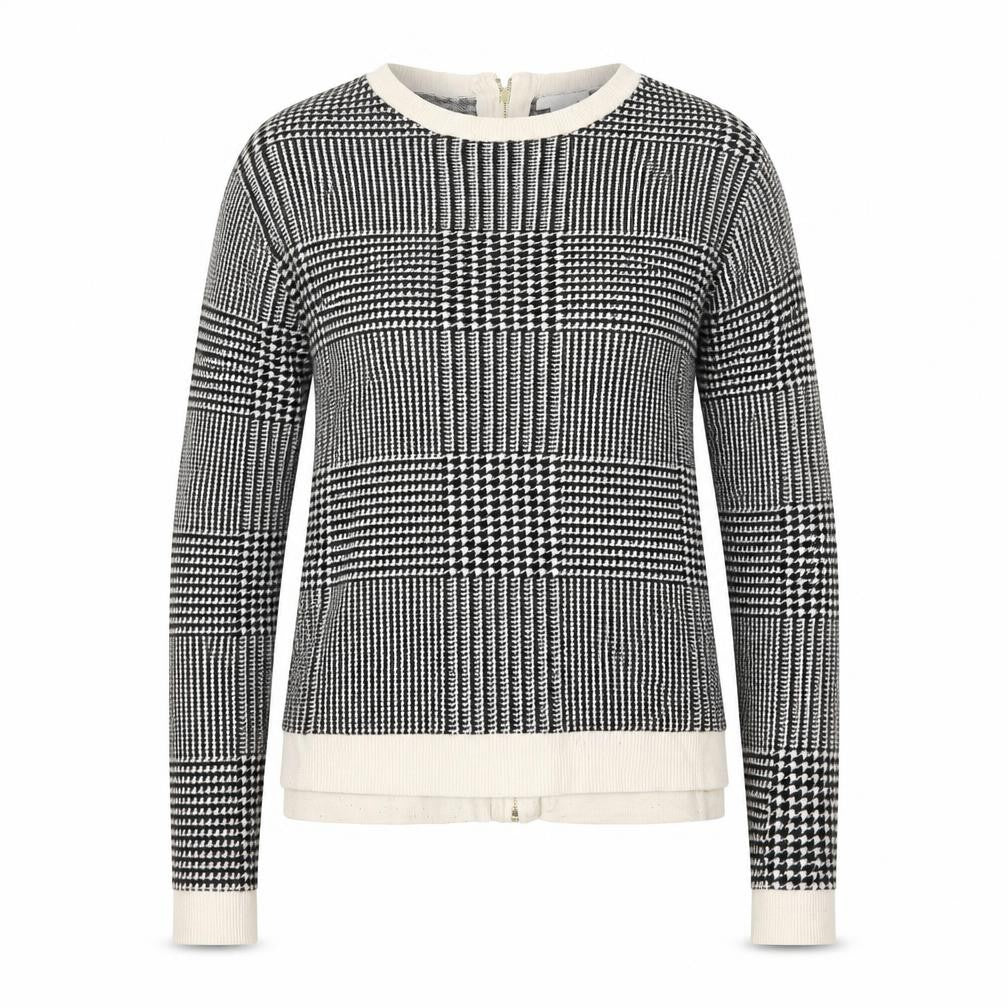 Front view of H&M women’s black houndstooth jumper, size L