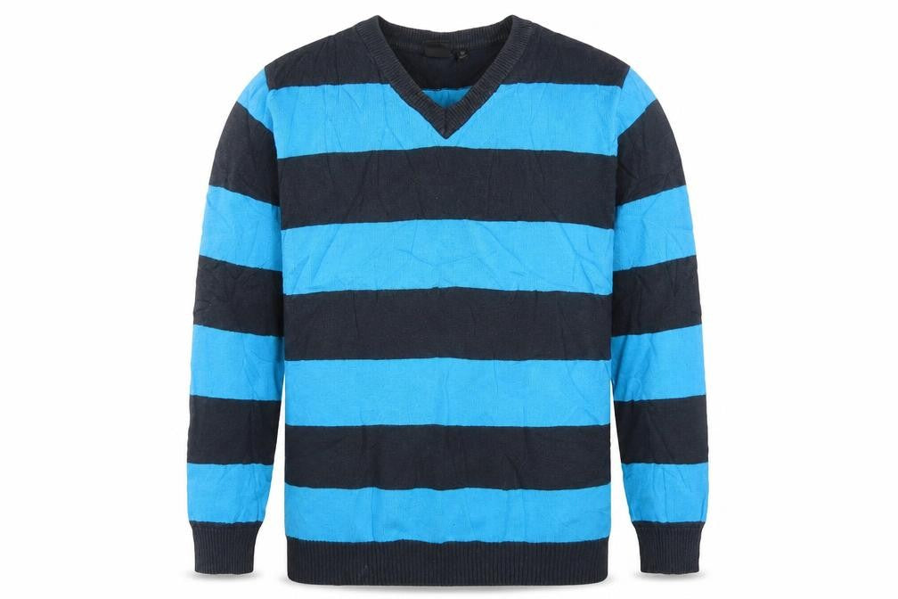 Front view of Be Cool boys’ blue striped jumper, size 10, years