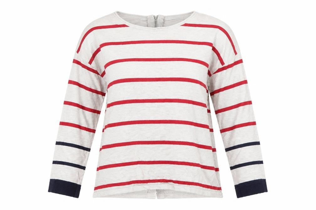 Front view of 89th & Madison women’s beige striped jumper, size M