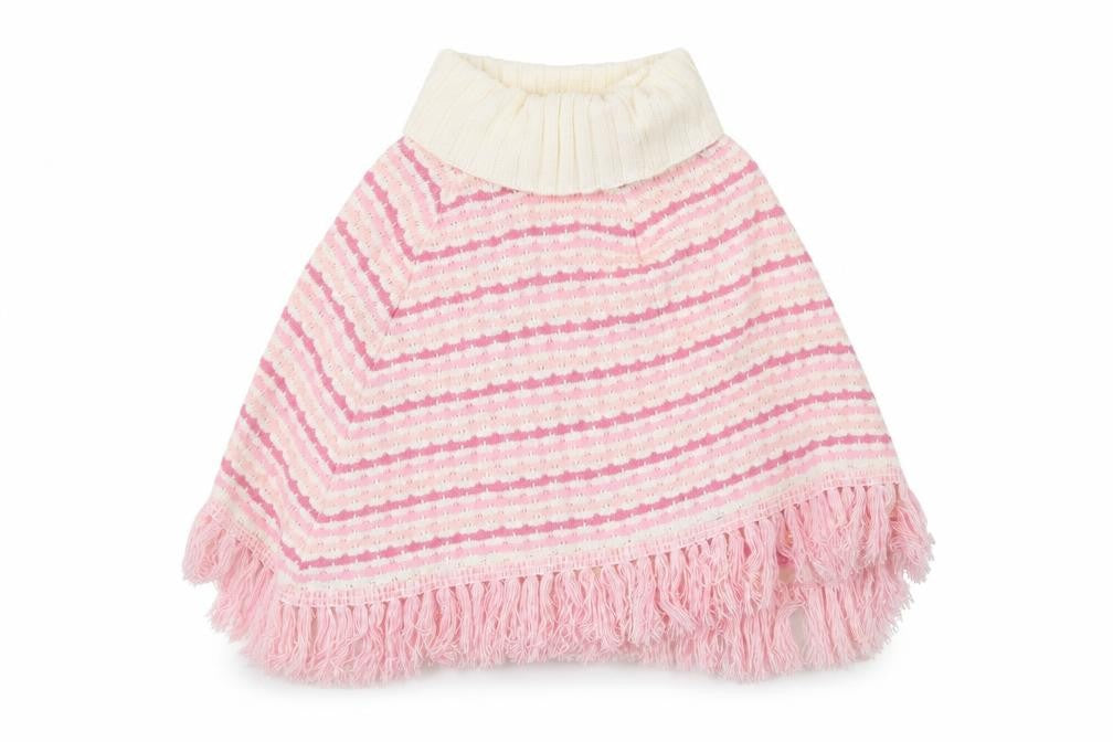 Front view of Pineapple girls’ pink striped jumper, size M, - poncho